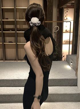 奶系洋气海军风~韩国欧根纱花朵气质发圈女小众高级感大肠圈头绳