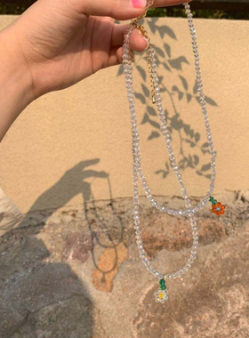 韩国ins小众夏日透明串珠小花清凉项链森系小清新甜美颈链锁骨链