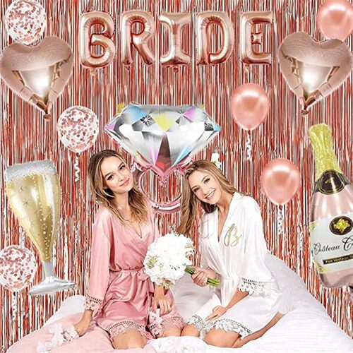 准新娘婚前装饰拉旗bride to be玫瑰金单身派对气球布置肩带头纱 - 图0