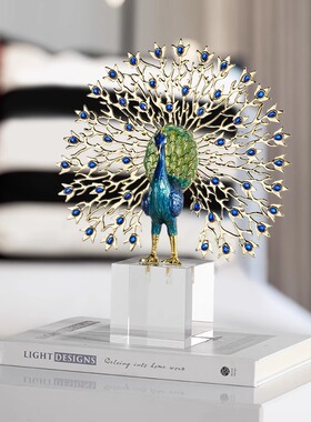 孔雀开屏吉祥摆件客厅玄关电视柜家居装饰品中式书房茶室国风摆设