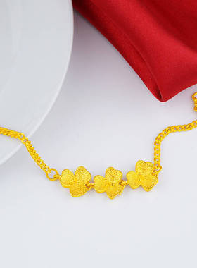 沙金磨砂花项链女锁骨链手链耳环