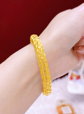 沙金镂空复古雕花手镯结婚首饰