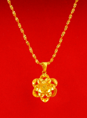 沙金甜美花朵吊坠气质水滴项链