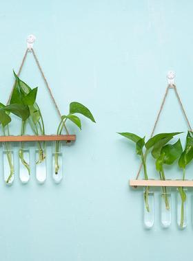 创新壁挂木质水培植物试管墙面悬挂花架水培玻璃容器家庭墙面装饰