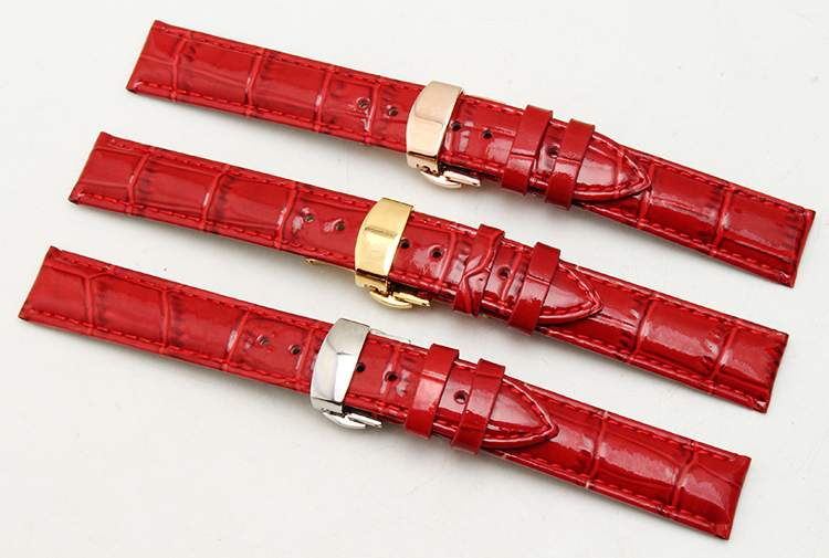 宝舵99010L手表带女真皮表带红色蝴蝶扣手表配件99049L 16 18mm