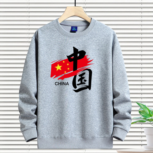 国潮风大红圆领纯棉卫衣男女同款休闲宽松青年学生加绒加厚上衣服 - 图2