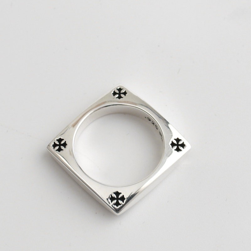 Jinxin handmade 925 sterling silver square cross flower ring for men and women, couple ring, tail ring, niche personality