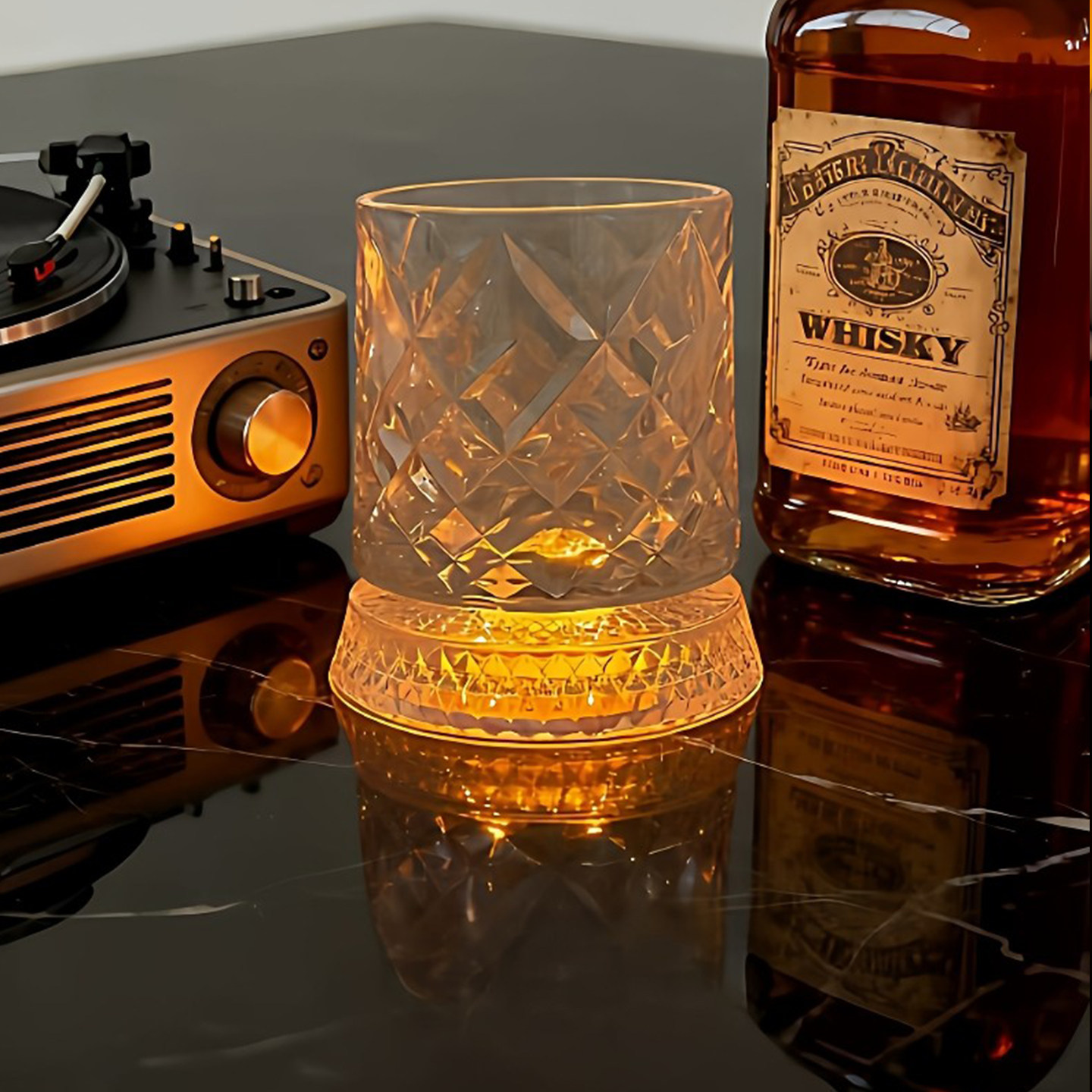 SkyBloom诗客轻奢发光威士忌旋转酒杯精致洋酒杯玻璃杯子家用礼物,淘宝优惠券,粉丝福利购,淘宝优惠卷