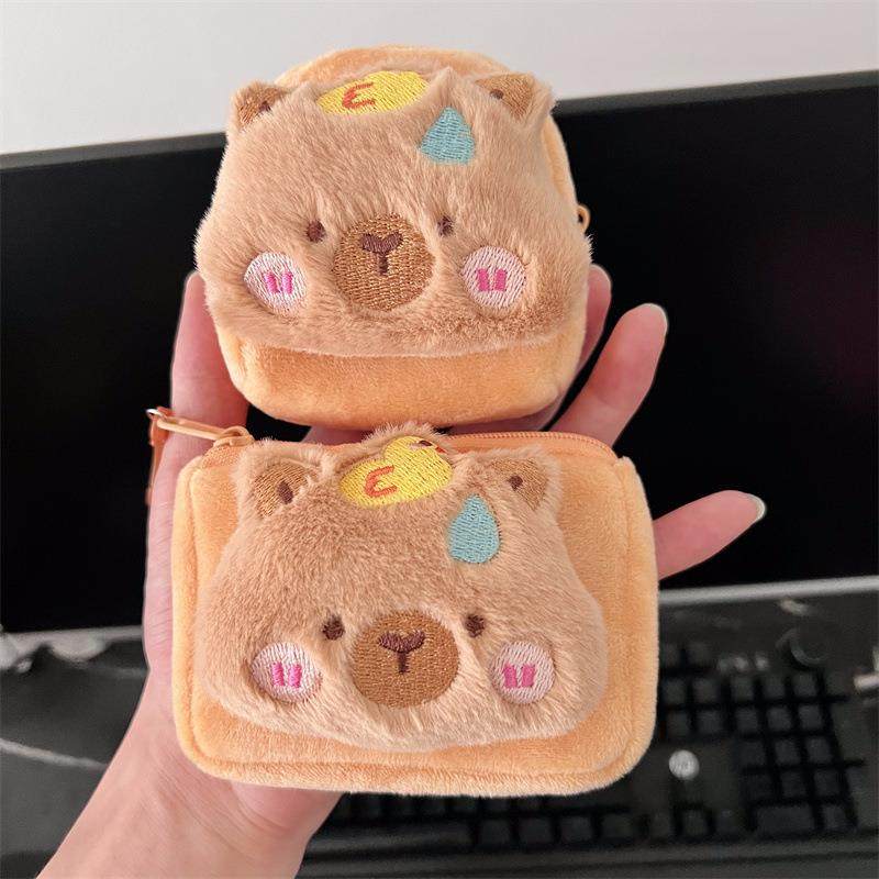 可爱黄鸭卡皮巴拉毛绒零钱包卡通便携圆形耳机包迷你方形卡包可挂,淘宝优惠券,粉丝福利购,淘宝优惠卷