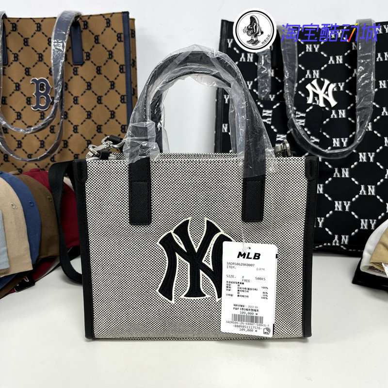 韩国MLB正品新款帆布托特包NY洋基队男女款单肩斜挎包手提包拎包_虎窝淘
