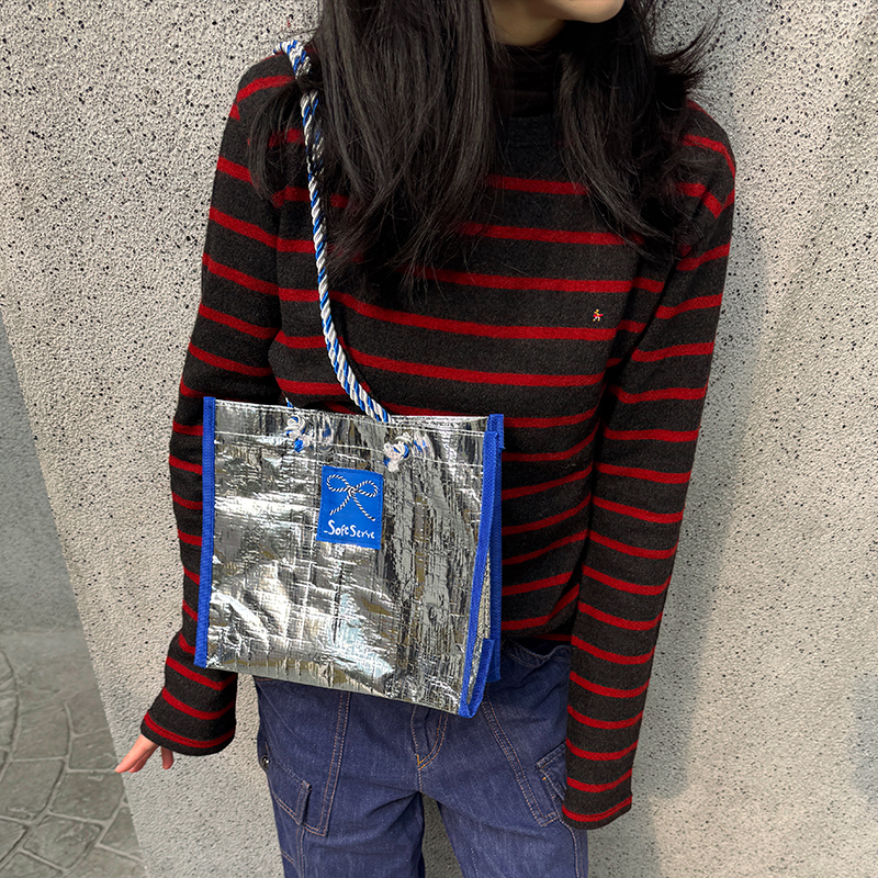 SoftServe柔软供应《蓝银蝴蝶结》（换购品）环保防水编织购物袋 - 图0