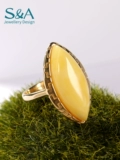 S＆A Инкрустация камня из воскового агата, импортное модное дизайнерское кольцо, серебро 925 пробы
