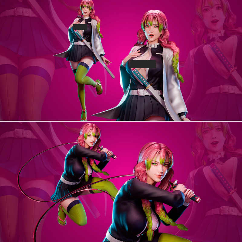 Blender模型 鬼灭之刃甘露寺蜜璃高质量人物3D模型素材带骨骼绑定