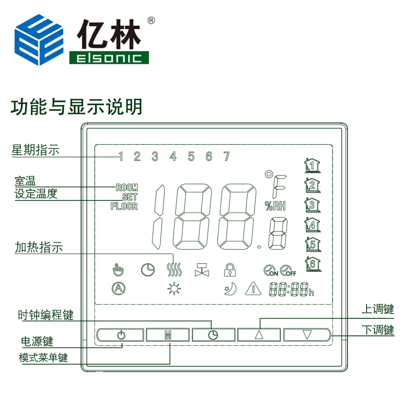 正品亿林地暖温控器R818电暖水暖控制面板编程定时Elsonic 包邮 - 图2