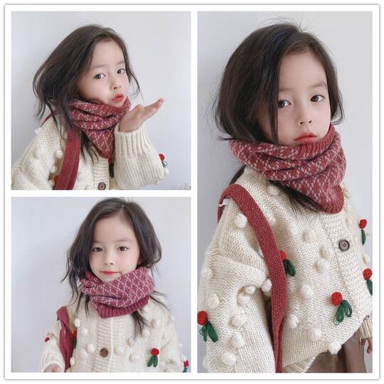 Children's scarf autumn and winter Korean style plaid knitted scarf