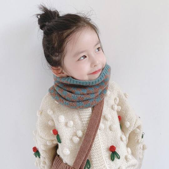 Children's scarf autumn and winter Korean style plaid knitted scarf