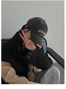 复古灰色棒球帽子女款秋季美式水洗大头围潮百搭显脸小鸭舌帽子男
