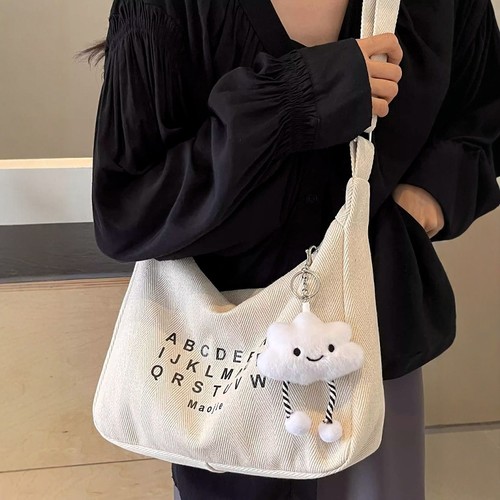 韩版ins百搭帆布包女通勤腋下单肩包休闲饺子包大学生上课斜挎包 - 图3