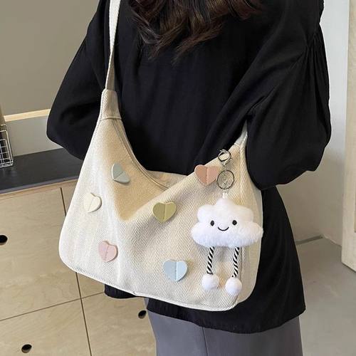 韩版ins百搭帆布包女通勤腋下单肩包休闲饺子包大学生上课斜挎包 - 图2