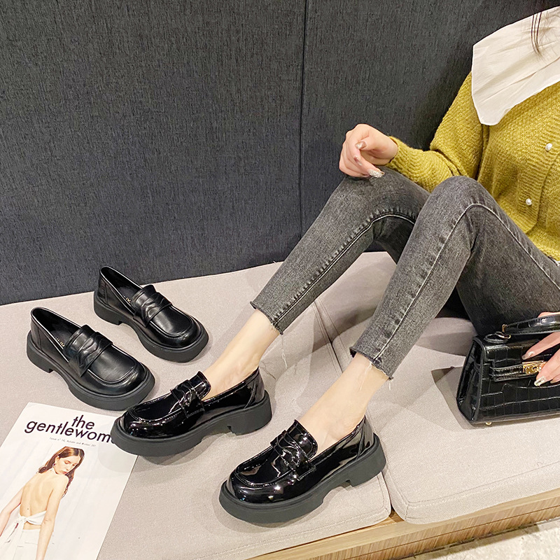 今年流行特惠乐福鞋女2025秋厚底鞋日系JK英伦风黑色小皮鞋一脚蹬 - 图2