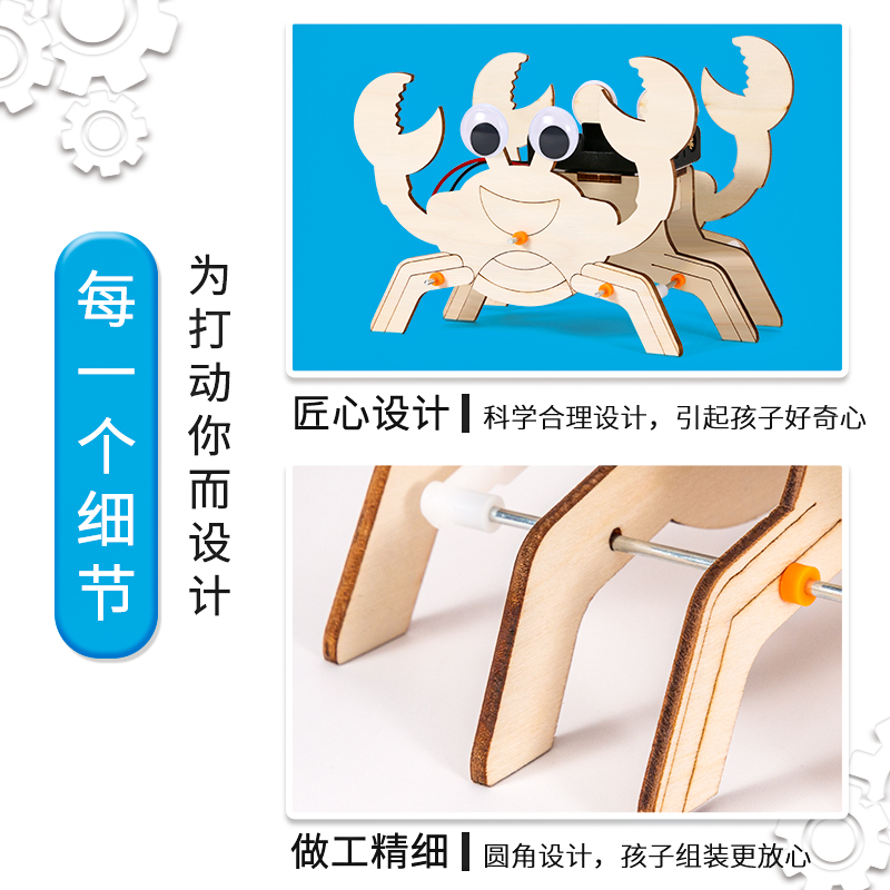 儿童科学实验螃蟹仿生机器人手工材料DIY拼装教具制作中小学物理-图2