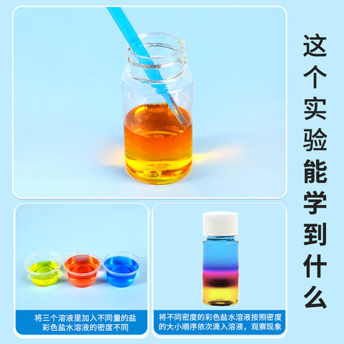 彩虹色水diy液体分层密度科技小制作儿童教具材料小发明科学实验 - 图0