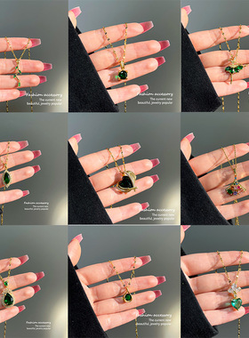 韩版绿色系列钛钢项链女百搭高级感不掉色辣妹气质锁骨链饰品