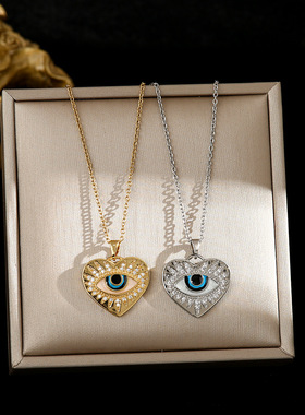 跨境亚马逊热卖钛钢项链女恶魔之眼吊坠小众感轻奢百搭锁骨链饰品