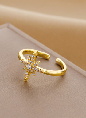 小众设计ins风个性高级戒指女轻奢珍珠锆石 开口戒指女饰品指环批