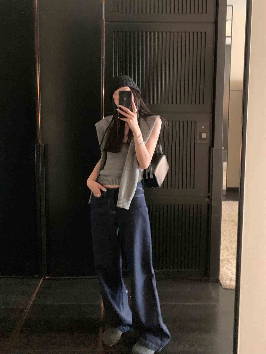 Zest Joy低腰超显瘦牛仔裤女宽松阔腿裤复古直筒长裤拖地裤子 - 图1