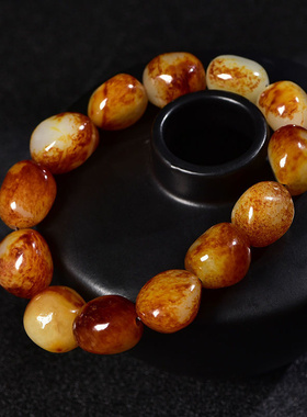 新疆和田玉原石手串男女士款青白玉人工强化红沁皮不规则玉石手串