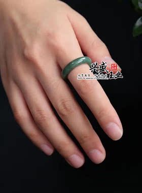 天然翡翠a货玉戒指冰糯种指环飘花戒圈男女情侣款油青玉圆环戒子