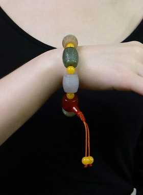 精雕仿古路路通桶珠天然和田玉