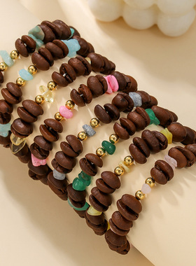 海盐芝士新中式 咖啡豆天然碎石手工串珠手链女小众百搭手饰配饰