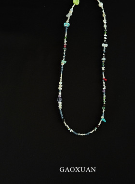 多巴胺彩色高级感天然石串珠项链森系甜美复古文艺度假风锁骨链女