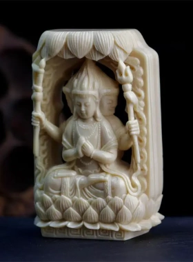 六臂吊坠猛犸象牙雕刻佛像挂件复古民族风毛衣链项饰项坠