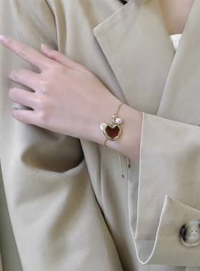 可调节酒红色滴油爱心手链韩国东大门网红同款时尚简约学生小饰品