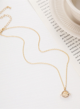 珍珠水钻星球项链锁骨链韩国时尚简约网红个性小众学生精致小饰品