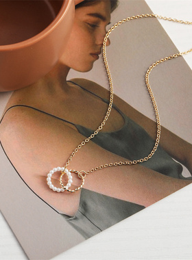 ins小众轻奢双环珍珠项链锁骨链韩国网红时尚简约学生手作小饰品