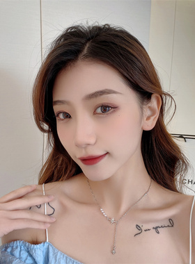 2022韩国网红小众ins珍珠八芒星项链锁骨链时尚简约水钻学生颈链