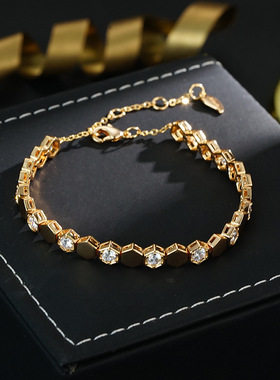 轻奢感蜂巢六边形镶嵌锆石手链