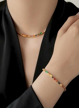 性款彩色锆石项链夏季颈链毛衣链