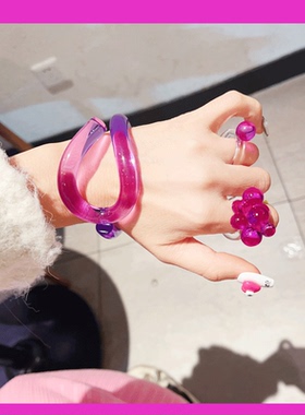 高宝色手工创意透明亚克力玫瑰花戒指