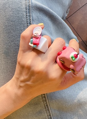 老饰品夸张简约百搭夸张彩色戒指女可爱小汽车