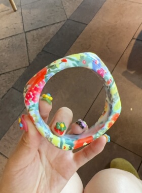 彩色花朵印花手镯女夏季甜美可爱布艺手环多色套装