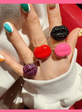 欧美复古不规则几何形滴油戒指大爱心高品质嘴唇