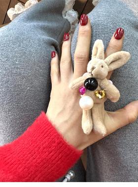 甜美公主风植绒搞怪可爱戒指粉色锆石珍珠项链小熊戒指