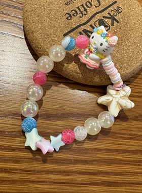 日韩卡通可爱少女原创新款个性彩色糖果甜美猫咪项链三件套