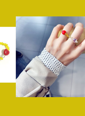 韩国戒指绿森林水晶日韩女