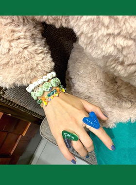 GREEN XINP 精致韩国手链夸张花卉独特日韩